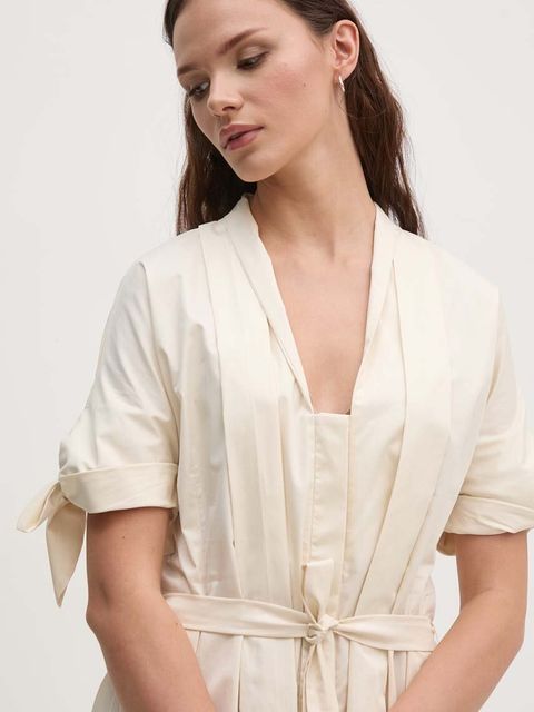 Sandro Ferrone sukienka bawełniana kolor beżowy midi rozkloszowana SFS31XBDSAVONARO