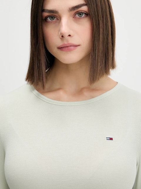 Tommy Jeans longsleeve kolor zielony DW0DW21568