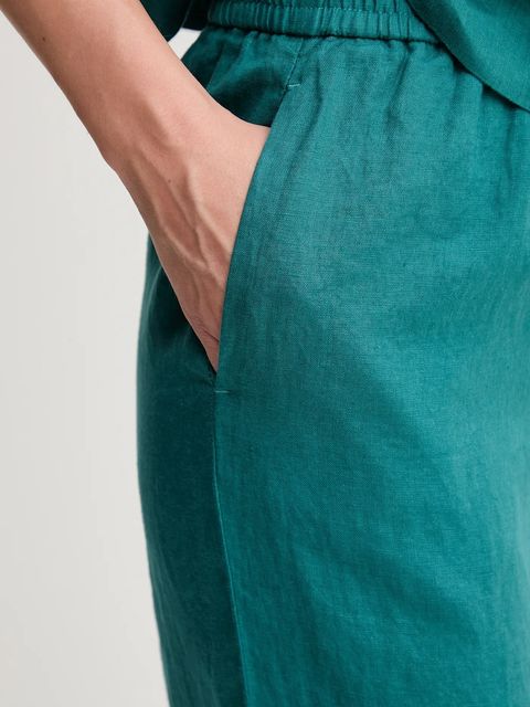 United Colors of Benetton spodnie lniane damskie kolor zielony proste high waist 4AGHDF09G