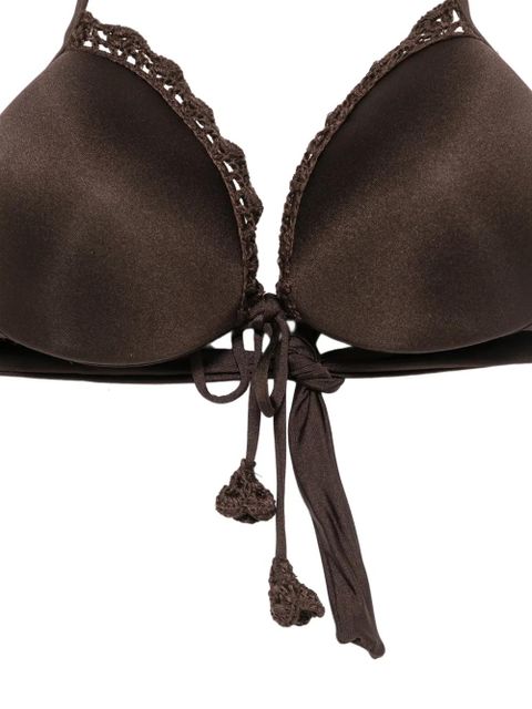 TWINSET crochet-trim halterneck bikini top - Brown
