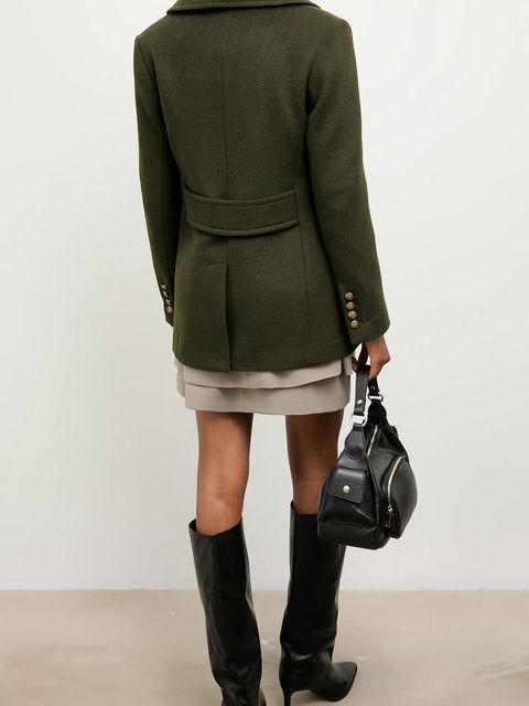 Answear Lab płaszcz wełniany kolor zielony przejściowy dwurzędowy