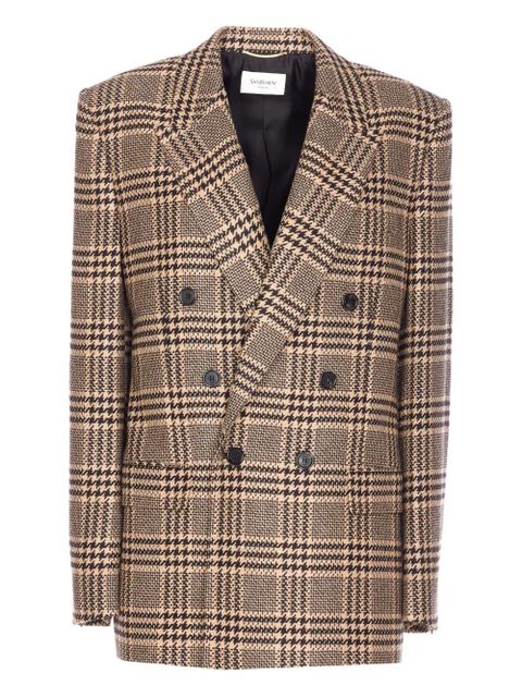 Saint Laurent double-breasted check blazer - Brown - zdjęcie produktu nr 1