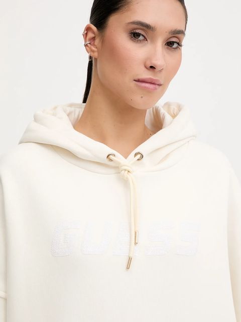 Guess bluza AELIA damska kolor beżowy z kapturem z aplikacją V5BQ12 KB681