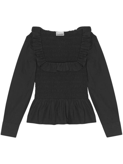 GANNI cotton poplin smock blouse - Black - zdjęcie produktu nr 1
