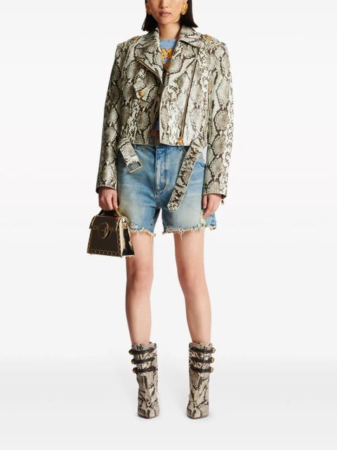 Balmain mid-rise frayed denim shorts - Blue