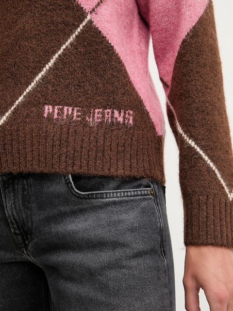 Pepe Jeans sweter z domieszką wełny damski kolor brązowy ciepły PL7000037