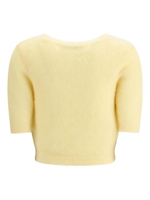 Alessandra Rich rose-embellished mohair top - Yellow - zdjęcie produktu nr 2