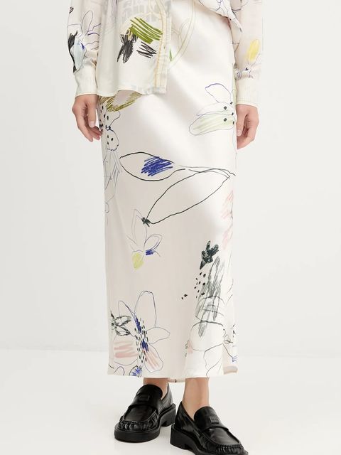 Desigual spódnica PAUL kolor beżowy midi prosta 25WWFW07 - zdjęcie produktu nr 1