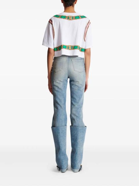 Balmain Foulard-print cropped T-shirt - White