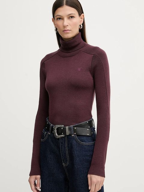 G-Star sweter wełniany 0 damski kolor bordowy lekki z golfem D27713.B692 - zdjęcie produktu nr 1