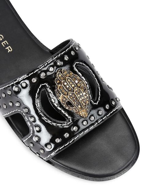 Kurt Geiger London klapki skórzane Eagle Stud Cut Out Flat damskie kolor czarny 4734400309