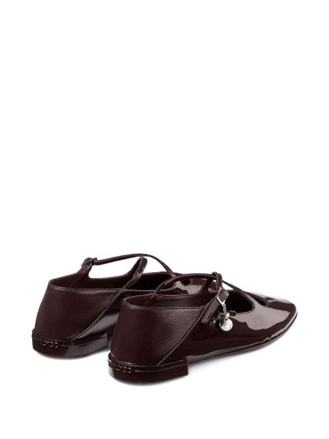 Jimmy Choo Eleri patent-leather cross-strap ballet flats - Brown