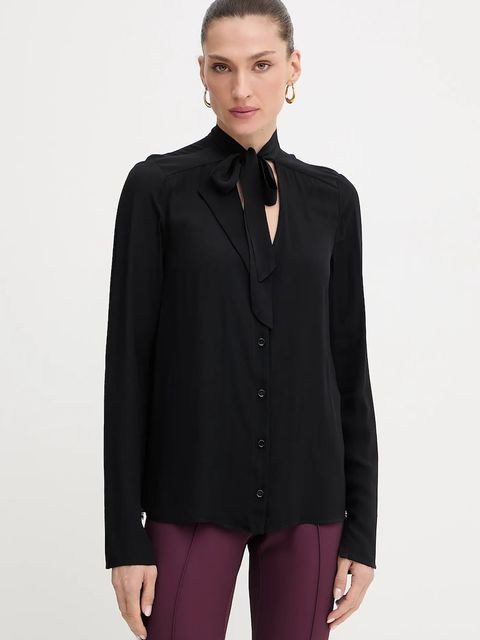 Patrizia Pepe koszula damska kolor czarny regular z wiązanym dekoltem 8C0785 A8I1 - zdjęcie produktu nr 1