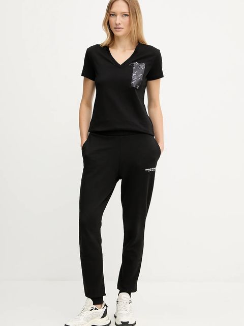 Armani Exchange t-shirt bawełniany damski kolor czarny XW001358 AF10356 - zdjęcie produktu nr 2