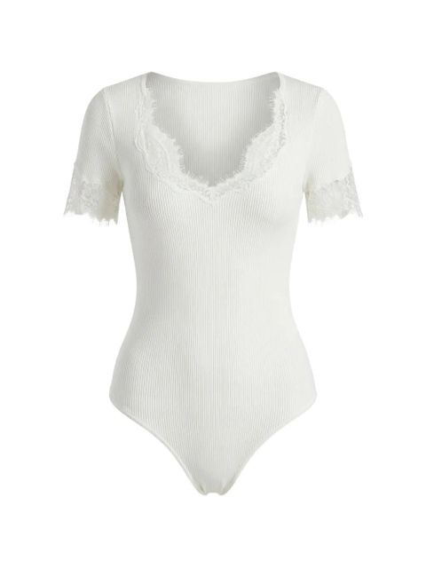 Self-Portrait lace-trim ribbed bodies - White - zdjęcie produktu nr 1