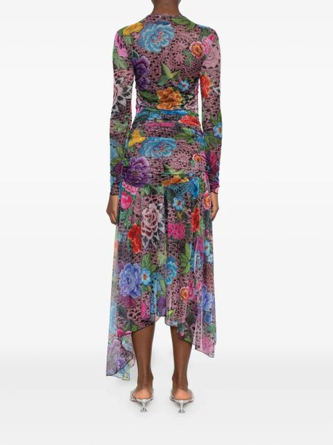 AREA floral-print asymmetric midi dress - Pink