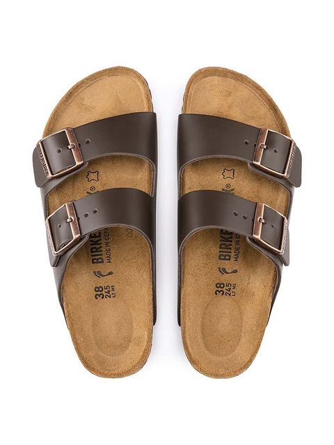 Birkenstock klapki skórzane Arizona damskie kolor brązowy 51103