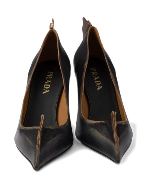 Prada 85mm Antiqued leather pointed-toe pumps - Black - zdjęcie produktu nr 2