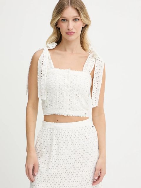 Pepe Jeans bluzka bawełniana damska kolor beżowy gładka PL305103 - zdjęcie produktu nr 1