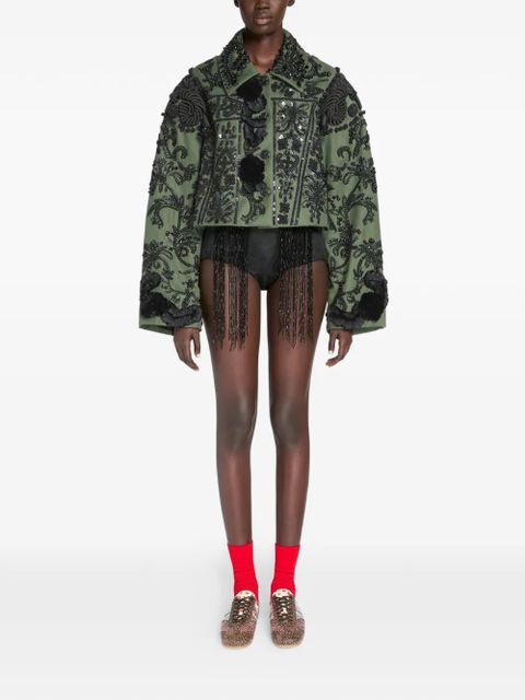 DRIES VAN NOTEN sequin-embroidered cotton jacket - Green - zdjęcie produktu nr 2
