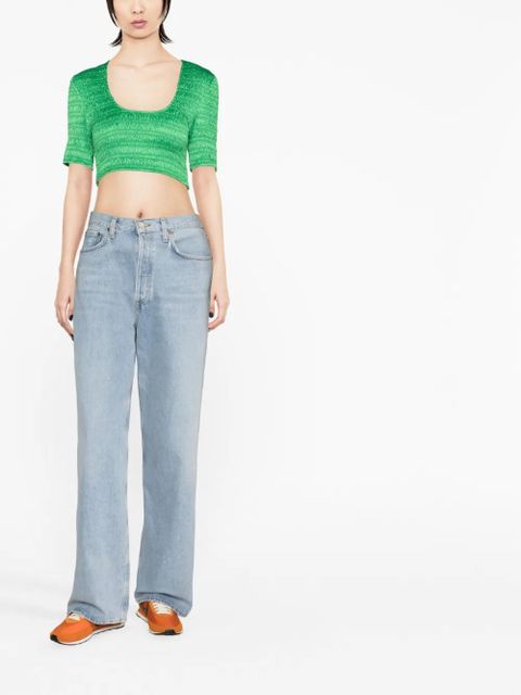 GANNI cropped smocked top - Green