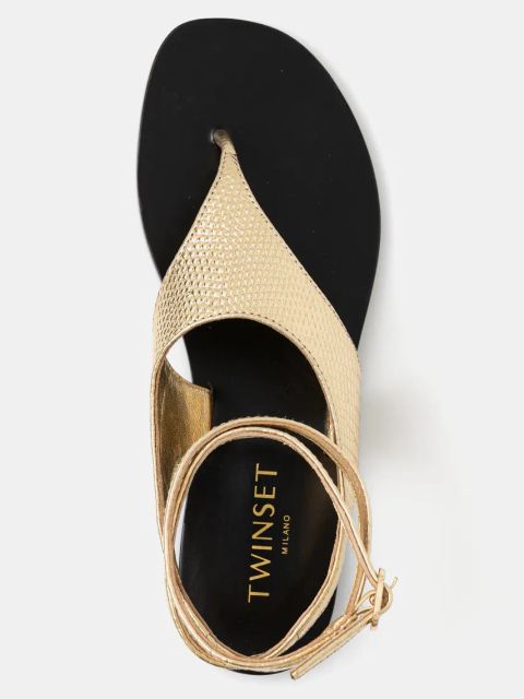 Twinset sandały skórzane damskie kolor złoty 251TGT170