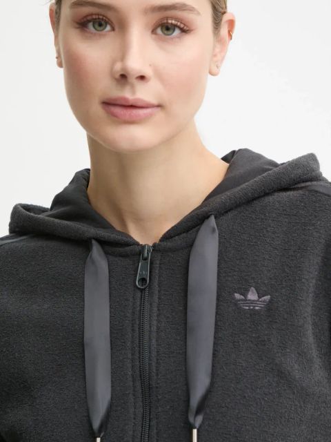 adidas Originals bluza Femme Galore Short Fulzip Hoodie damska kolor szary z kapturem z aplikacją JN3006