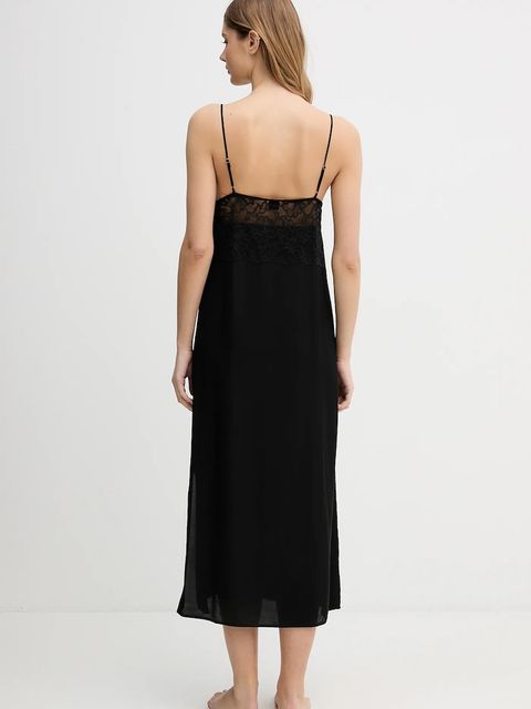 BOSS koszulka nocna Blossom Nightie damska kolor czarny satynowa 50557139