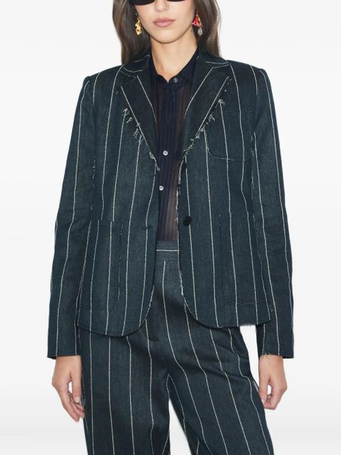 Tory Burch pinstripe frayed-edge blazer - Blue