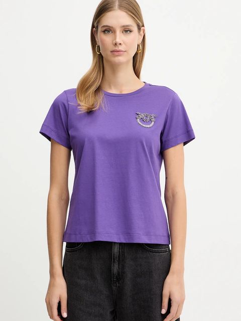Pinko t-shirt bawełniany damski kolor fioletowy 103320 A2RN - zdjęcie produktu nr 1