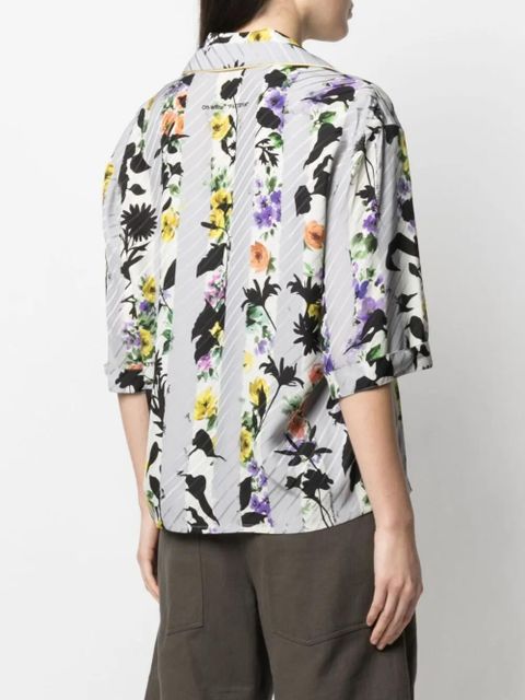 Off-White striped floral bowling shirt - Grey