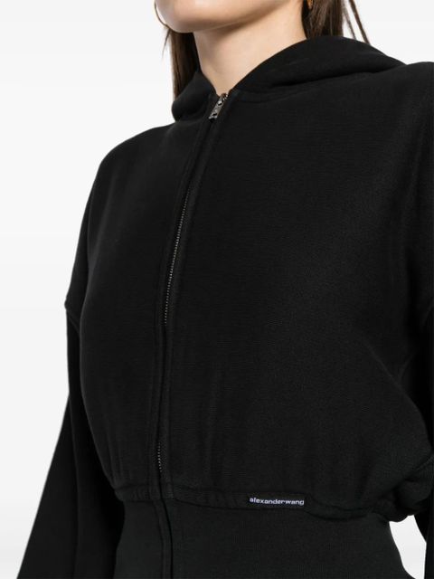 Alexander Wang cropped zip-up cotton hoodie - Black