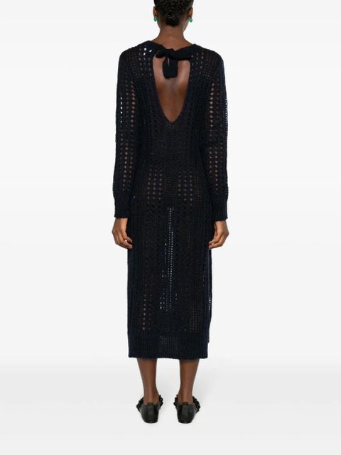 GANNI open-knit mohair-blend dress - Blue