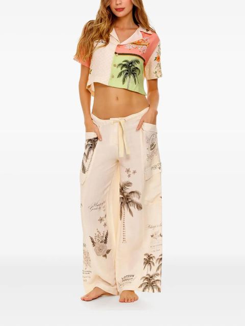 Agua By Agua Bendita floral-palm print crop shirt - Neutrals - zdjęcie produktu nr 2