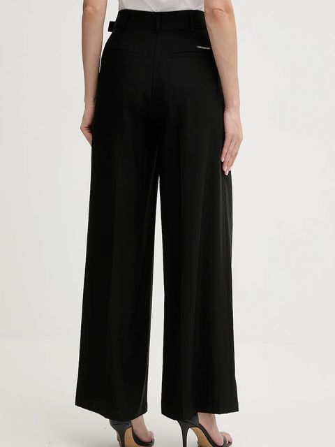 Karl Lagerfeld spodnie damskie kolor czarny szerokie high waist B1W10012