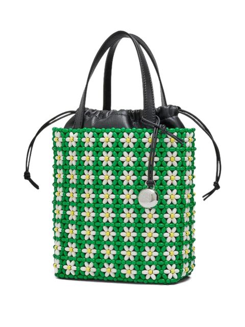 LOEWE mini beaded flower bucket bag - Green