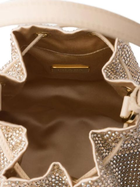 Prada crystal-embellished drawstring bucket bag - Neutrals