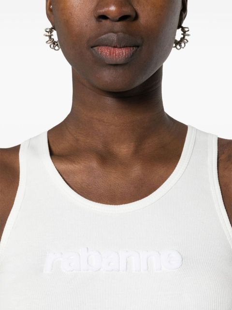 Rabanne logo-patch ribbed tank top - White