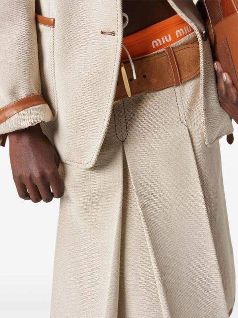 Miu Miu logo-embroidered pleated skirt - Neutrals