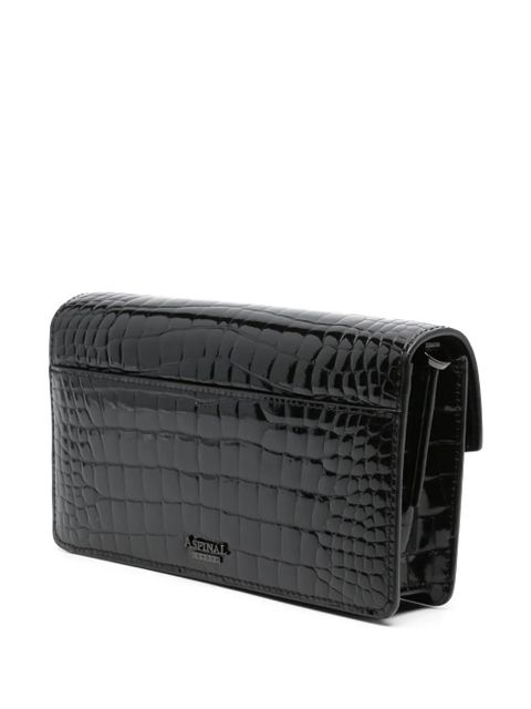 Aspinal Of London Mayfair logo-lettering patent-leather clutch bag - Black