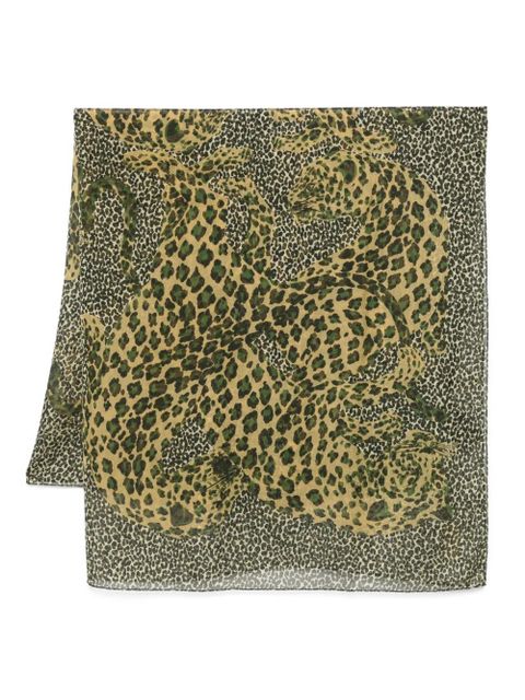 Saint Laurent leopard-print scarf - Green - zdjęcie produktu nr 1