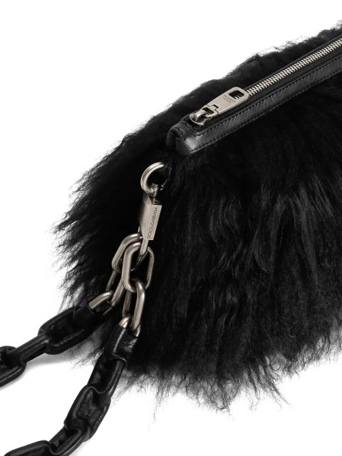 Dolce & Gabbana fur-trimmed zip clutch bag - Black