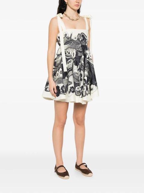 ALEMAIS Mickey floral-print mini dress - Neutrals