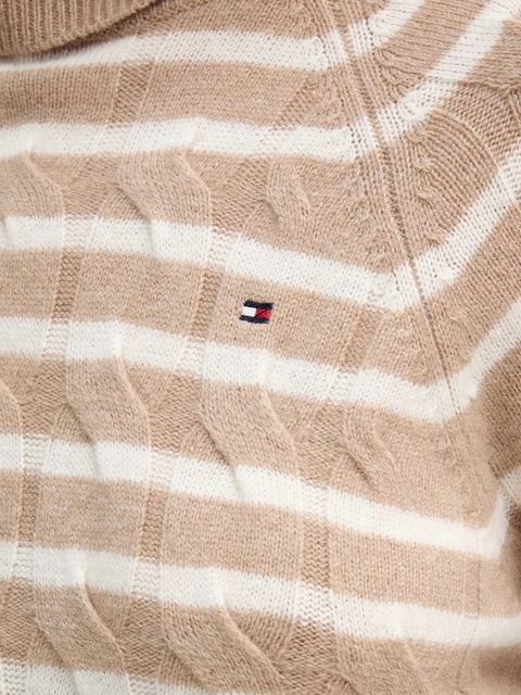 Tommy Hilfiger sweter wełniany damski kolor beżowy lekki z golfem WW0WW46791