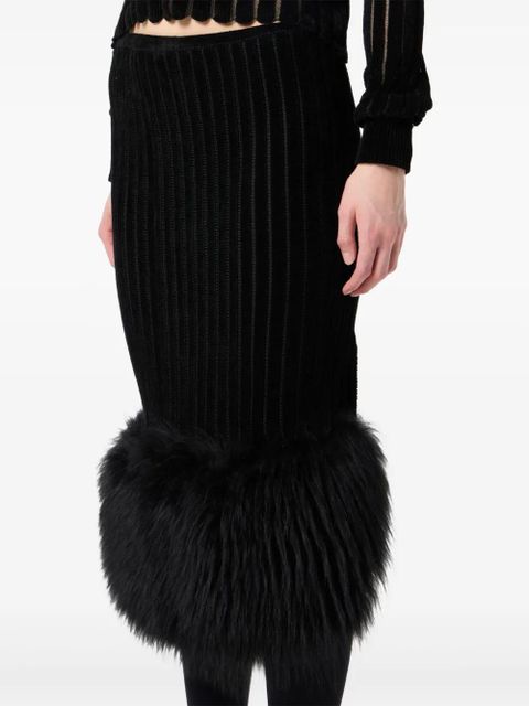 Blumarine ribbed fur-trimmed midi skirt - Black
