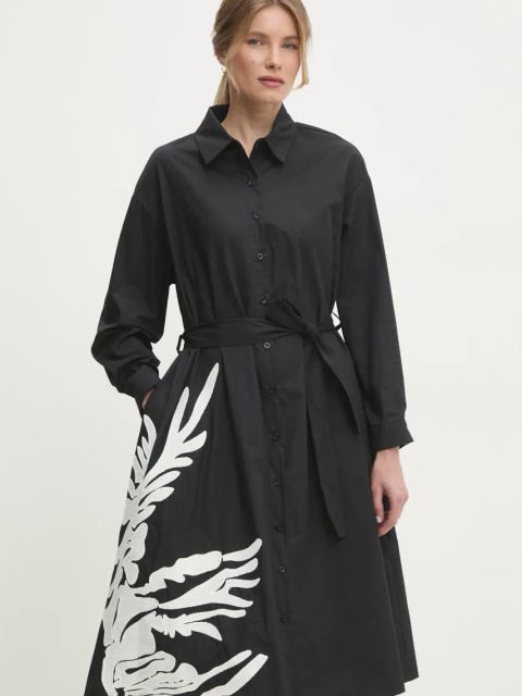 Answear.LAB sukienka bawełniana kolor czarny midi rozkloszowana