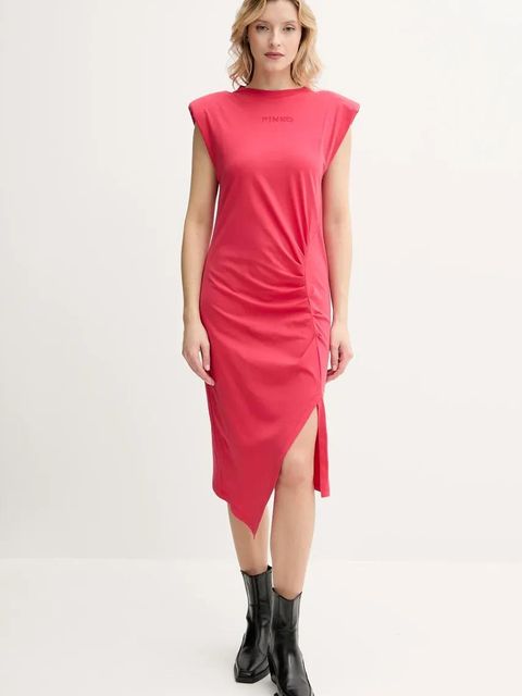 Pinko sukienka bawełniana kolor czerwony midi dopasowana 104614 A2HE