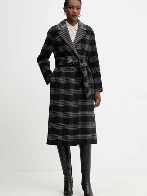 Twinset płaszcz dwustronny z wełną kolor czarny 252TP2080