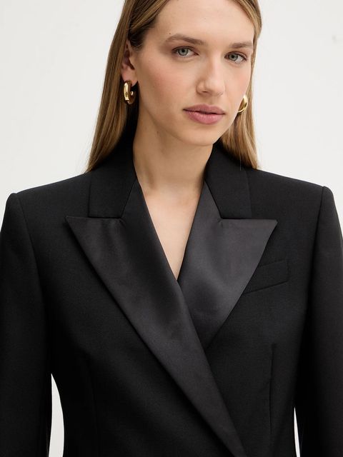 Weekend Max Mara marynarka wełniana BRIGIDA kolor czarny dwurzędowa gładka 2525046013600