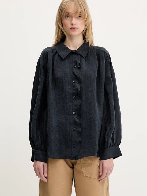 Samsoe Samsoe koszula Sathistle damska kolor granatowy relaxed z kołnierzykiem klasycznym F25100022 - zdjęcie produktu nr 1